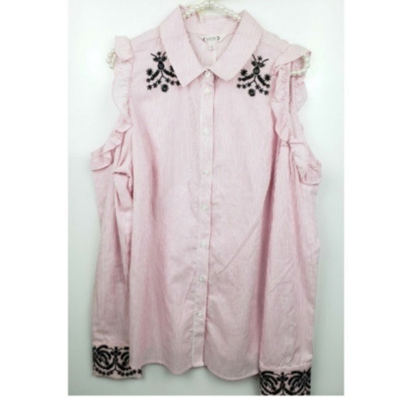 Nanette Lepore Open Shoulder Striped Blouse - Picture 3 of 5